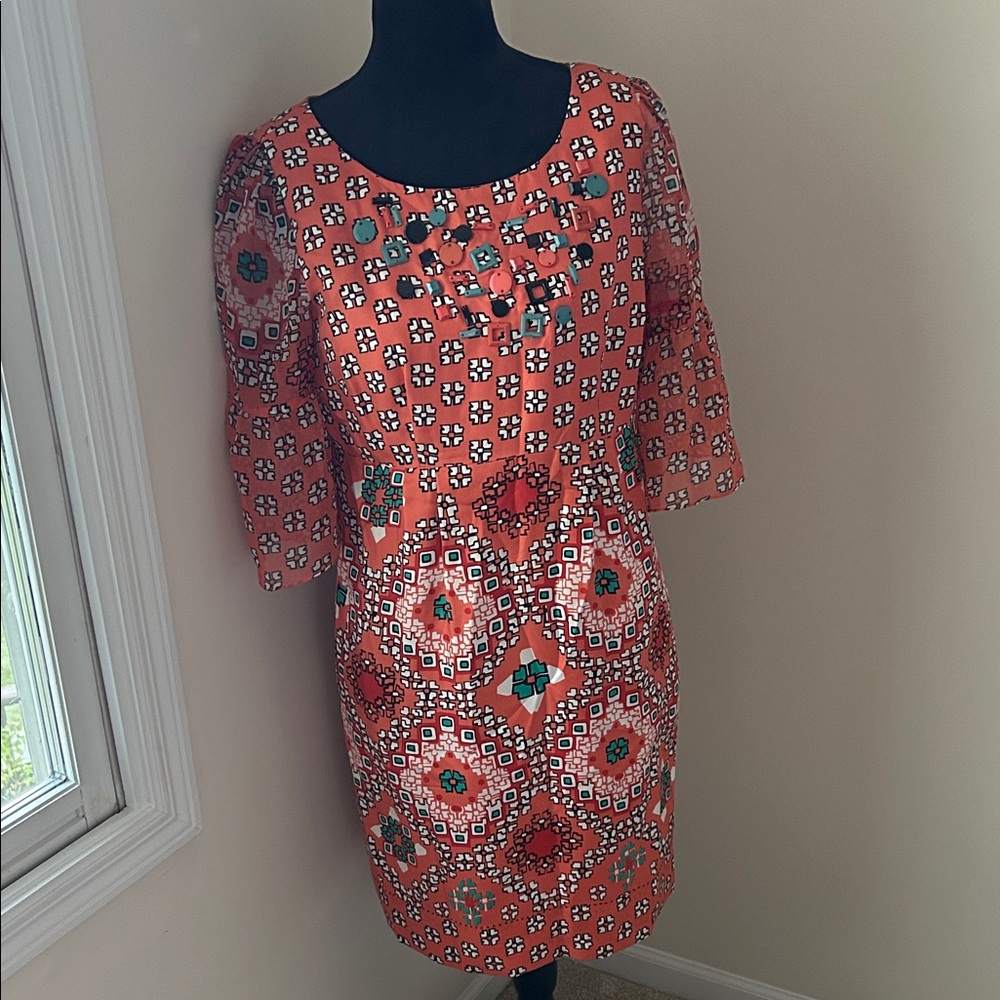 Phoebe Couture Geometric Coral Dress